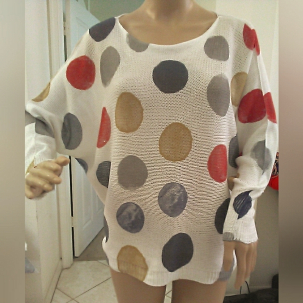 BNWOT GIGI MODA ( ITALY) Polka Dot Sweater Multicolor Design X-LIGHT/ SOFT SHEER